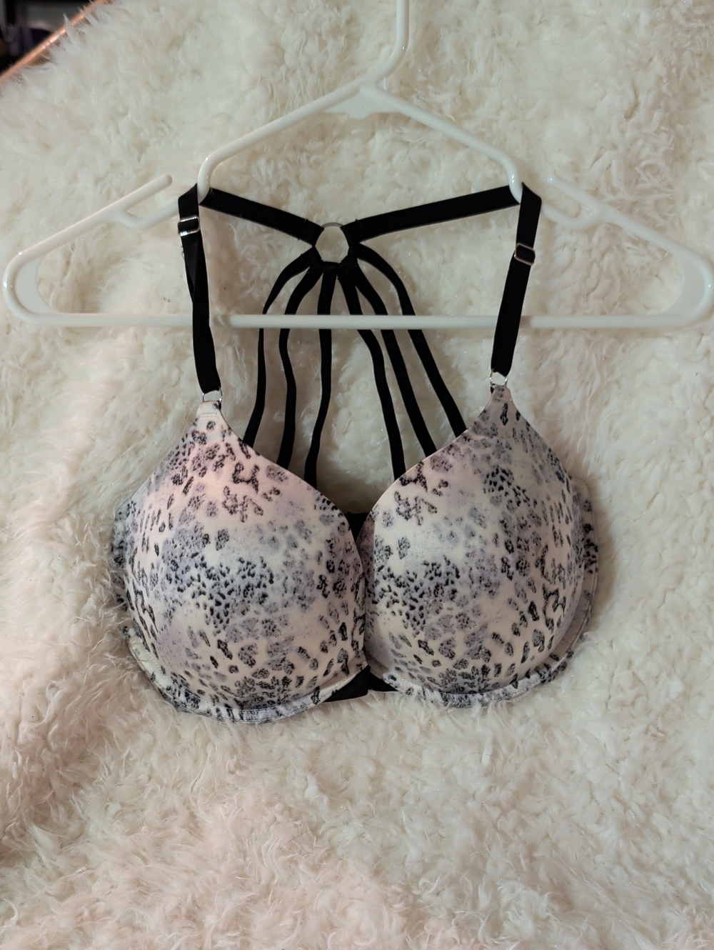 Victoria's Secret Black & White Leopard Print Strappy Back Bra